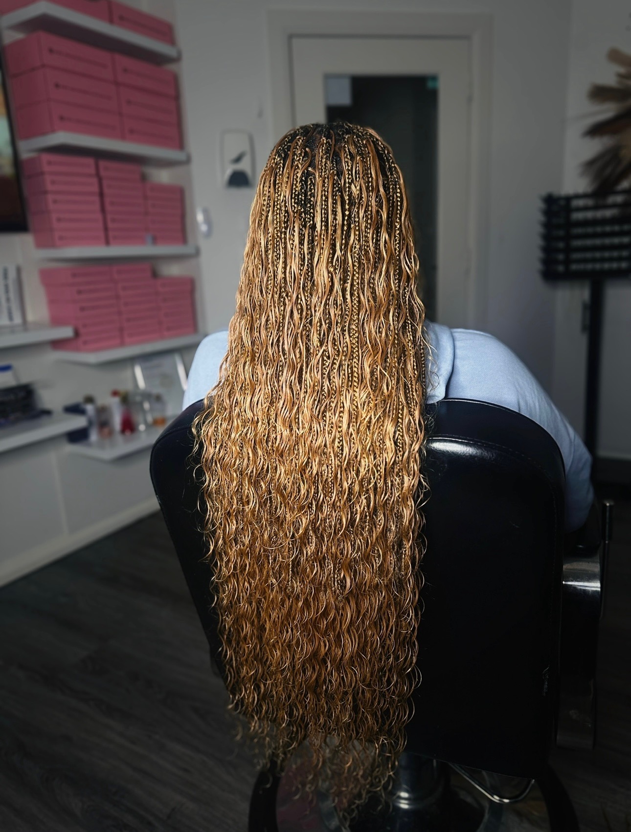 Honey boho knotless braids styled by Adiza Hair Collections